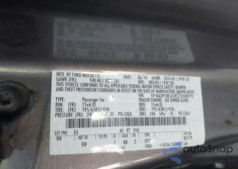 2014 Ford Focus S из США, поврежденный, VIN 1FADP3E23EL336570